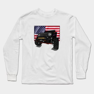 Jeep with American Flag - Black Essential Long Sleeve T-Shirt